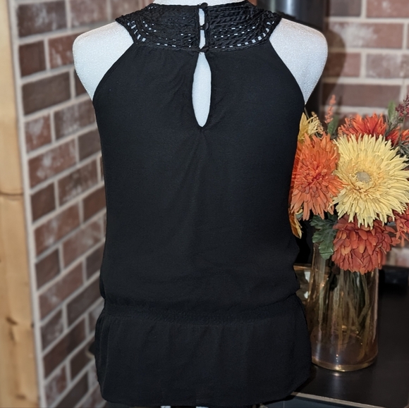 100% Silk Black Sleeveless Peplum Ruffled Blouse-White House Black Market XS - Picture 3 of 14